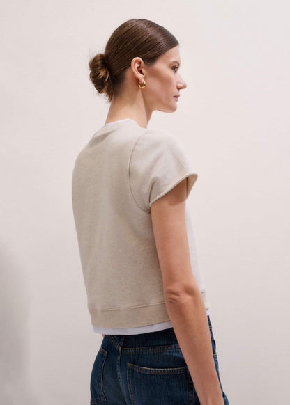 Oatmeal Double Layer Short Sleeve Sweatshirt | ME+EM Clothing