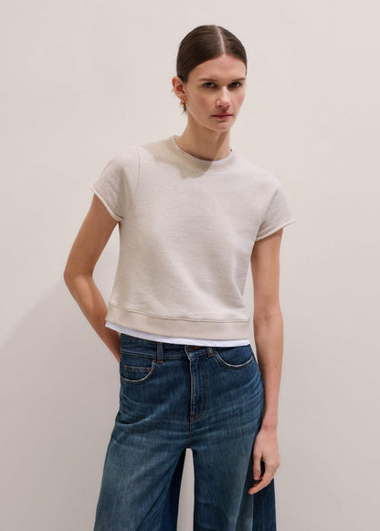 Oatmeal Double Layer Short Sleeve Sweatshirt | ME+EM Clothing