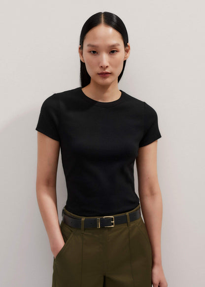 Black Ultimate Fitted Rib Crew Neck Tee | ME+EM Clothing