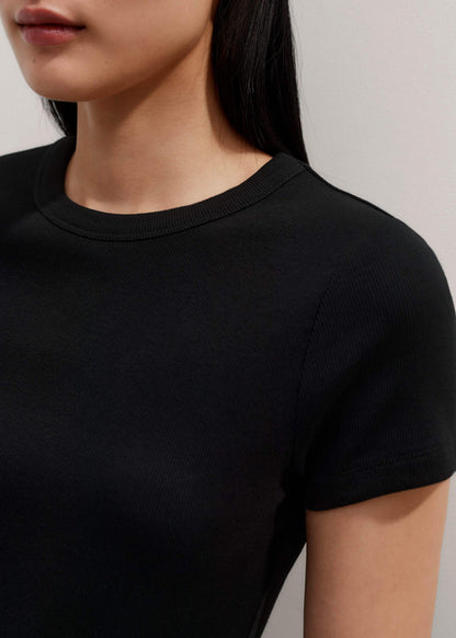 Black Ultimate Fitted Rib Crew Neck Tee | ME+EM Clothing