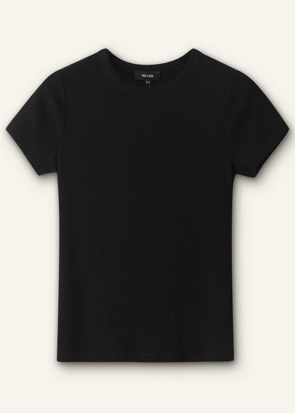 Black Ultimate Fitted Rib Crew Neck Tee | ME+EM Clothing