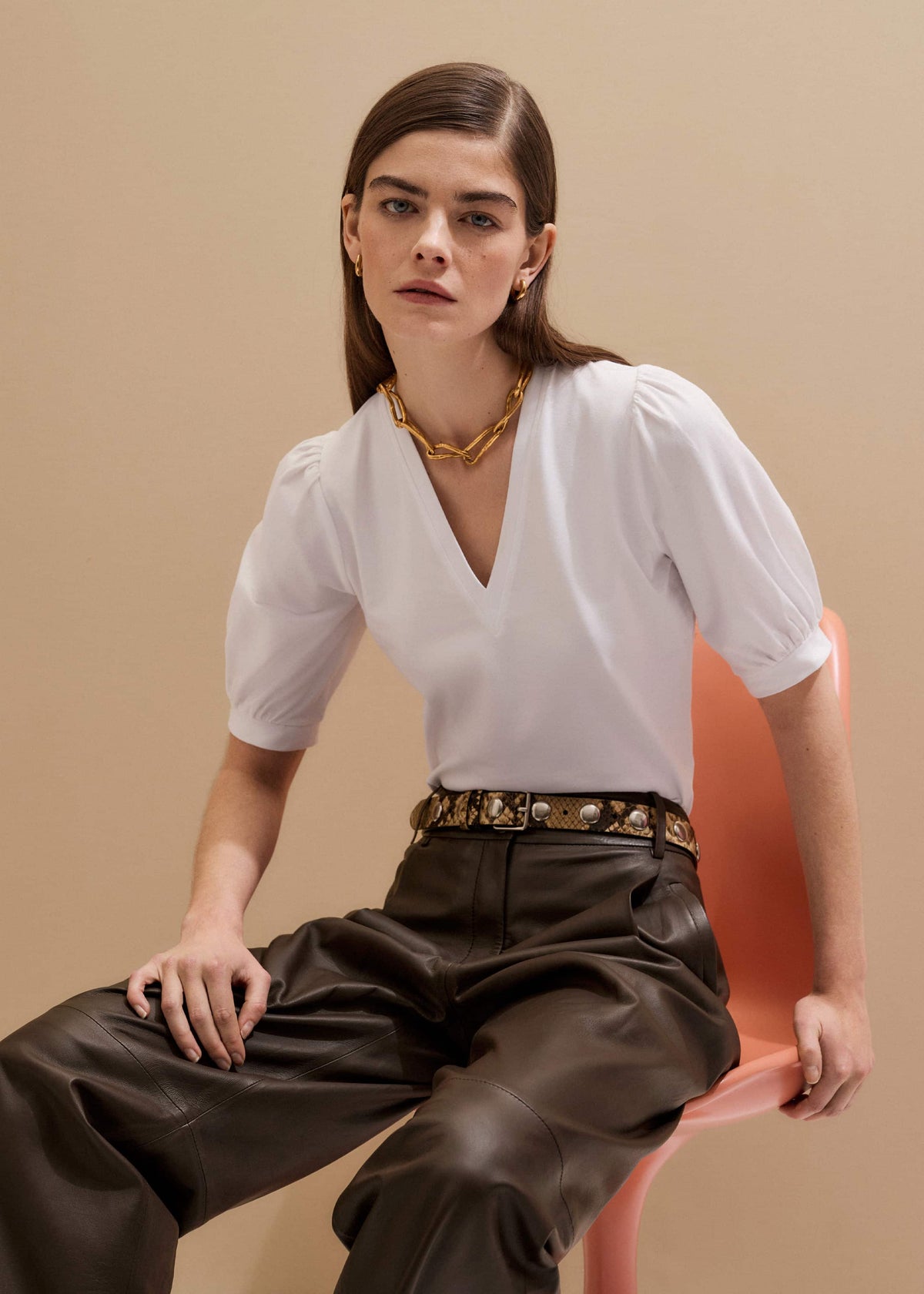White Feminine Sleeve V-Neck Tee | ME+EM Clothing