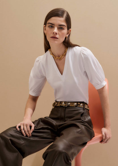 White Feminine Sleeve V-Neck Tee | ME+EM Clothing