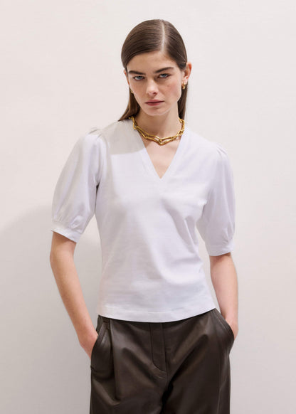 White Feminine Sleeve V-Neck Tee | ME+EM Clothing