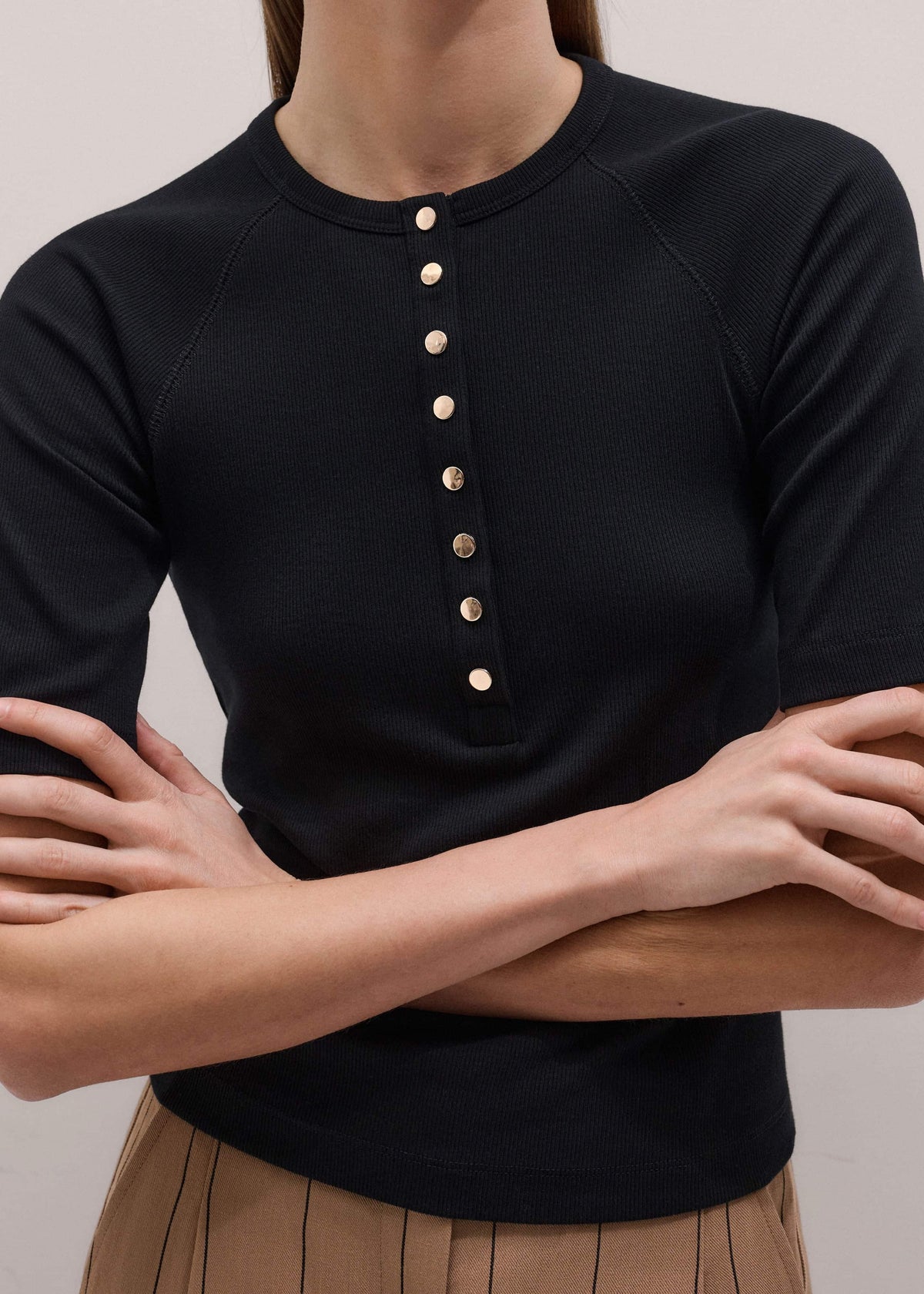 Black Short Sleeve Henley Top | ME+EM Clothing