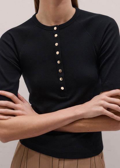 Black Short Sleeve Henley Top | ME+EM Clothing