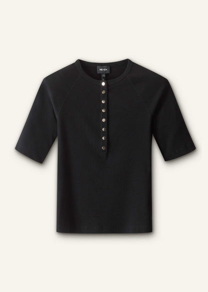 Black Short Sleeve Henley Top | ME+EM Clothing