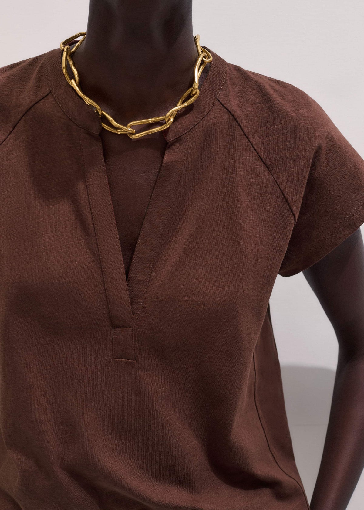 Cinnamon Open Placket V-Neck Swing Top | ME+EM Clothing