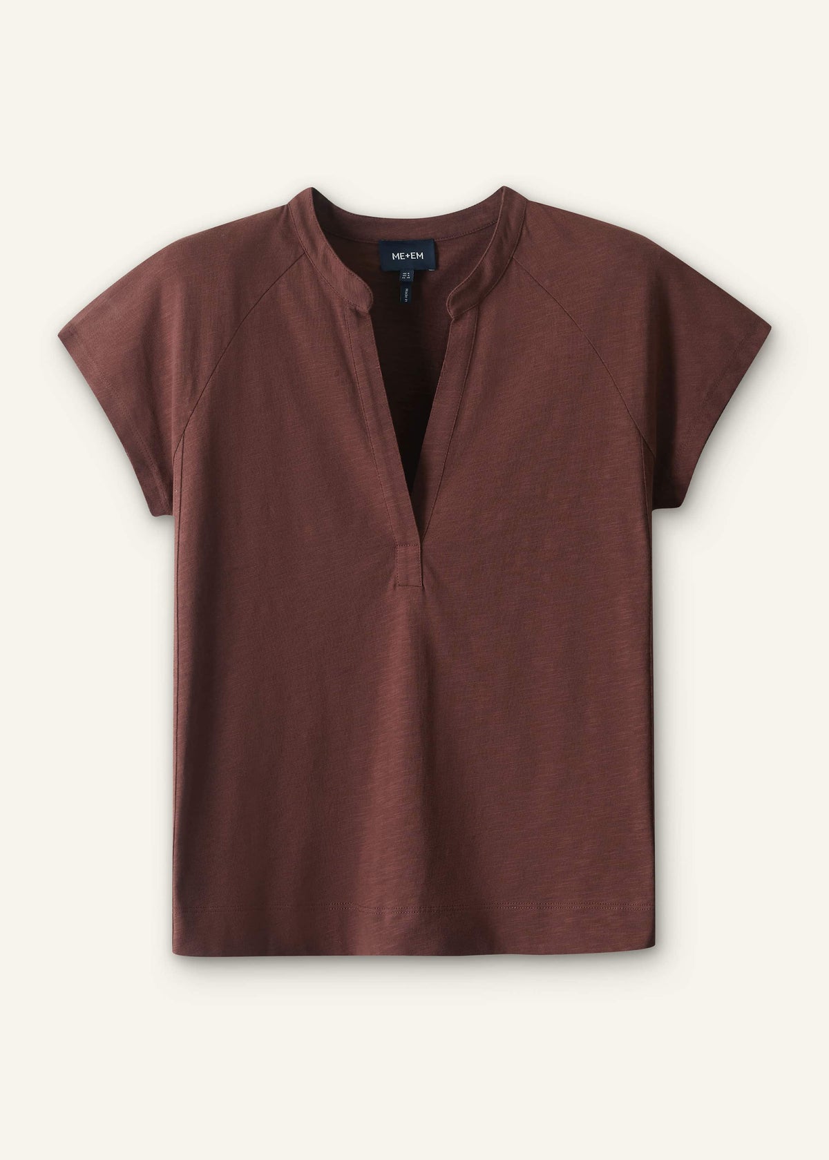 Cinnamon Open Placket V-Neck Swing Top | ME+EM Clothing