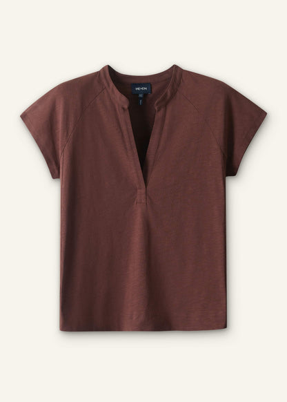 Cinnamon Open Placket V-Neck Swing Top | ME+EM Clothing