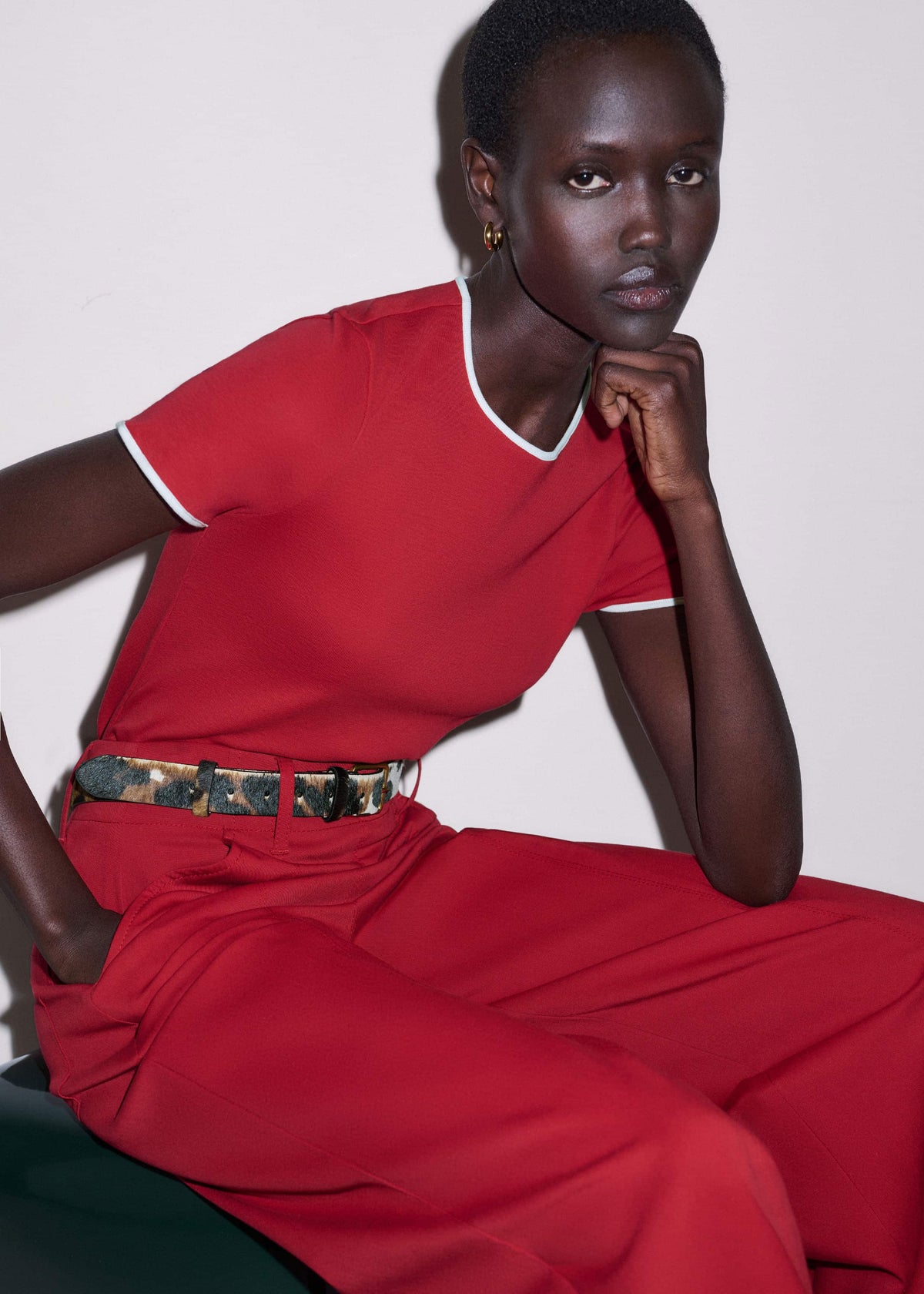 Red Contrast Trim Slim Tee | ME+EM Clothing