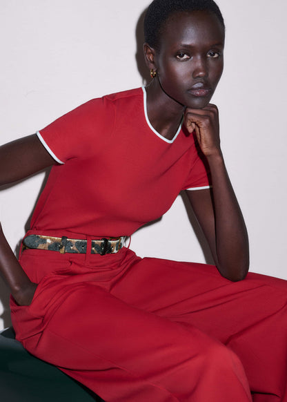 Red Contrast Trim Slim Tee | ME+EM Clothing