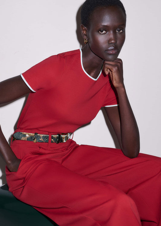 Red Contrast Trim Slim Tee | ME+EM Clothing