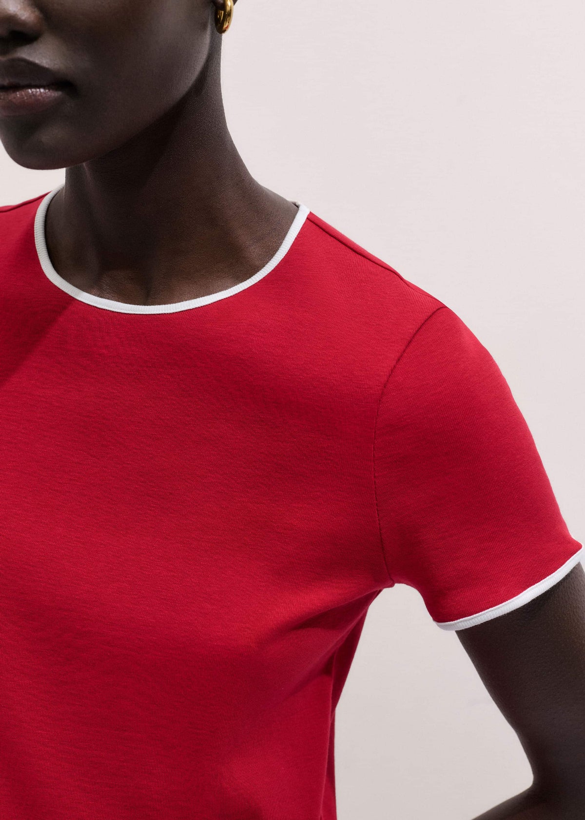 Red Contrast Trim Slim Tee | ME+EM Clothing