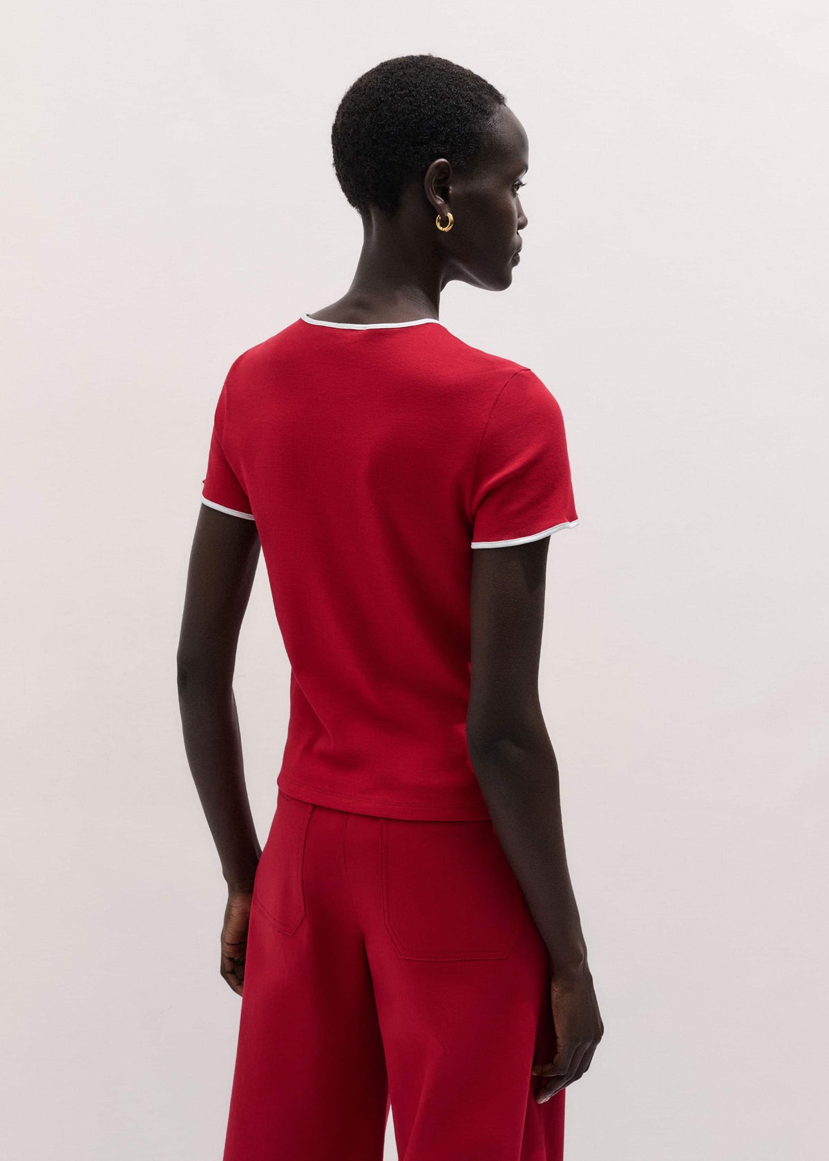 Red Contrast Trim Slim Tee | ME+EM Clothing