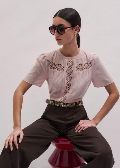 Pink Embroidered Cutout Tee | ME+EM Clothing