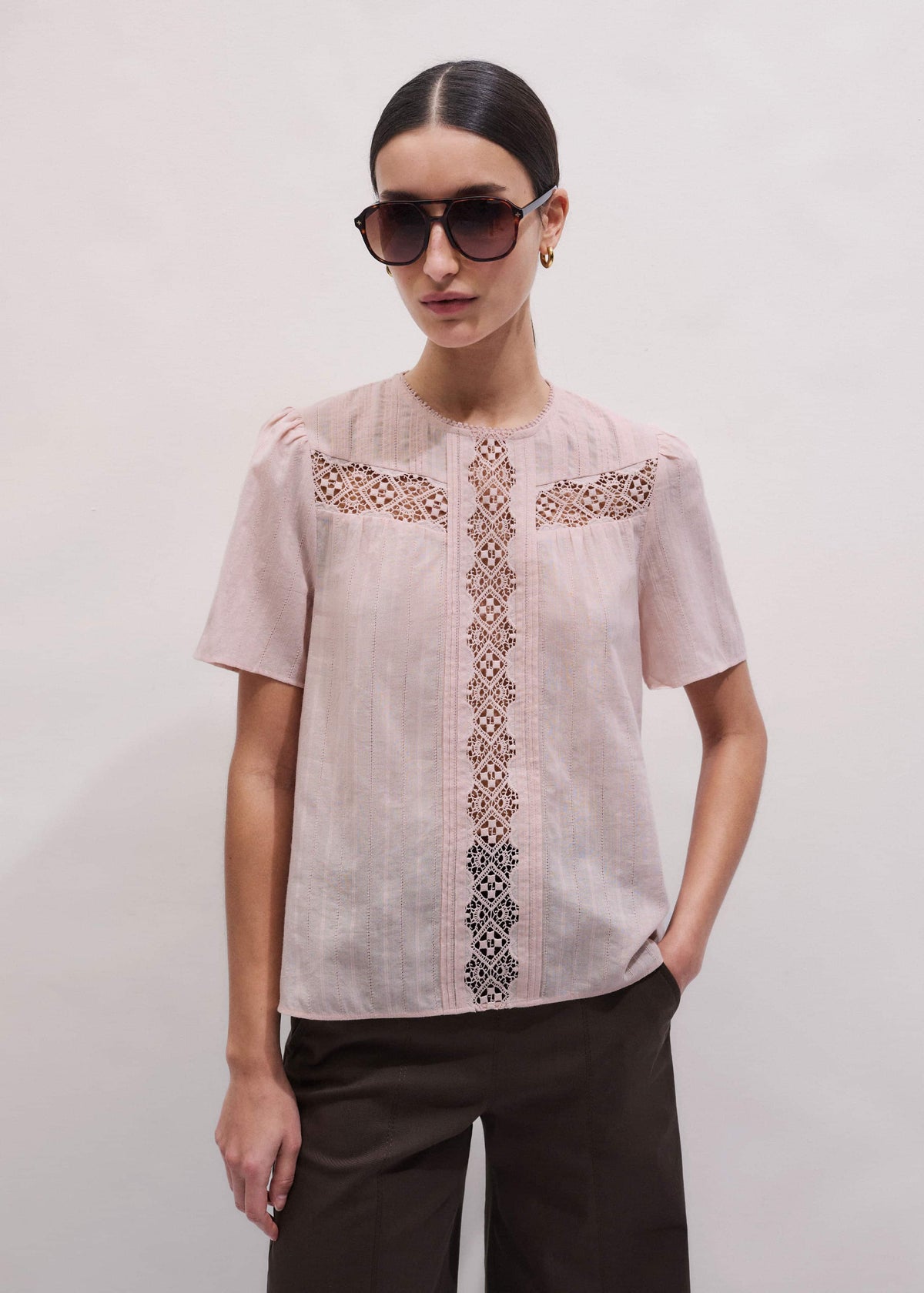 Pink Embroidered Cutout Tee | ME+EM Clothing