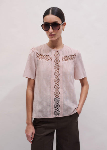 Pink Embroidered Cutout Tee | ME+EM Clothing