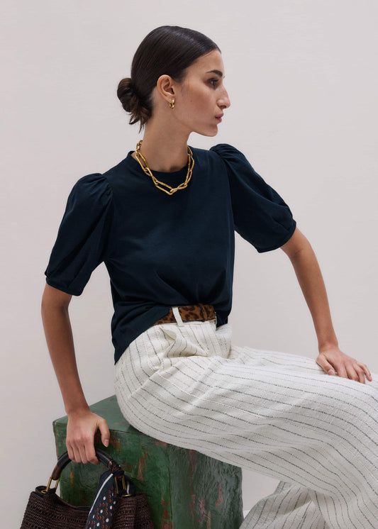 Navy Feminine Sleeve Swing Top | ME+EM Clothing