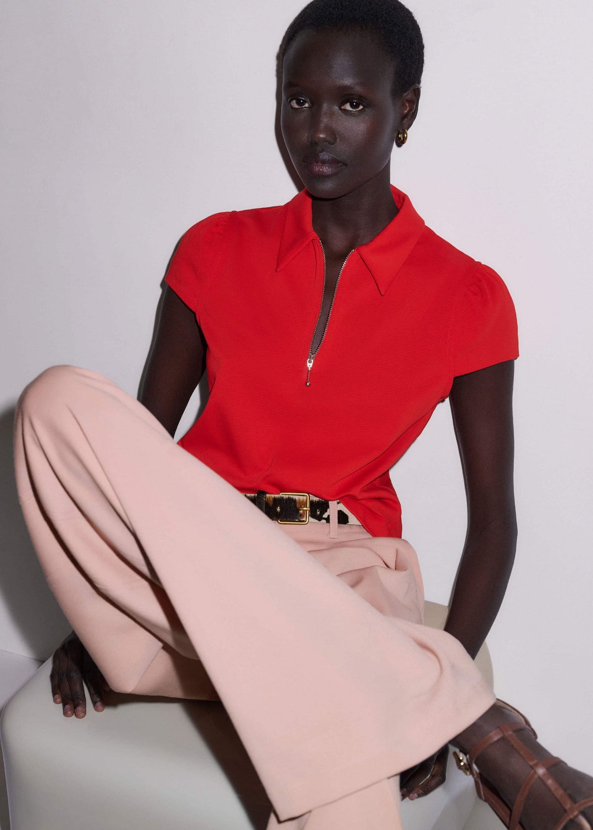 Red Cap Sleeve Polo Top | ME+EM Clothing