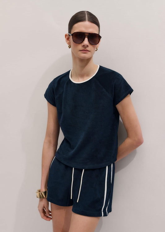 Navy Toweling Rib Trim Baby Tee | ME+EM Clothing