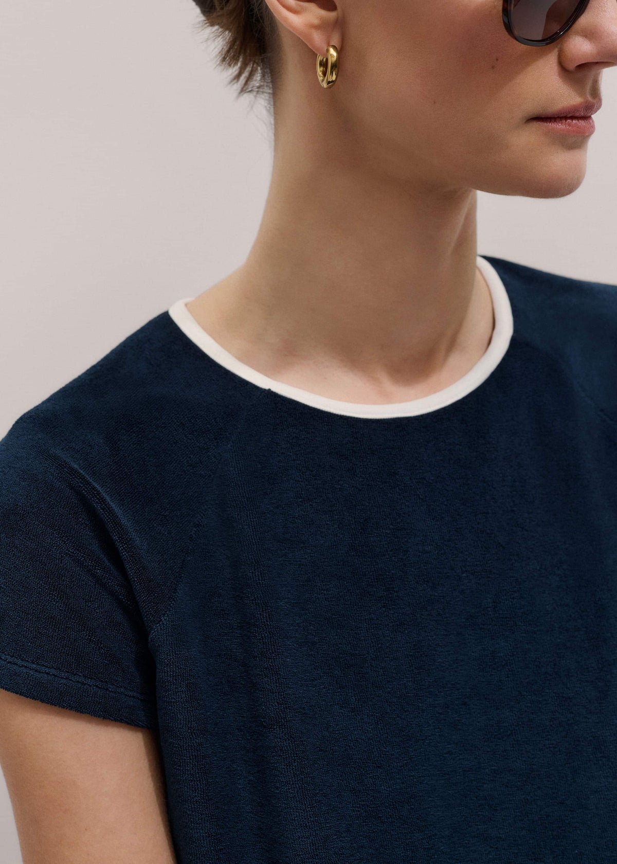 Navy Toweling Rib Trim Baby Tee | ME+EM Clothing