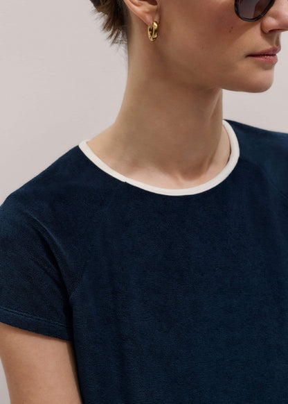 Navy Toweling Rib Trim Baby Tee | ME+EM Clothing