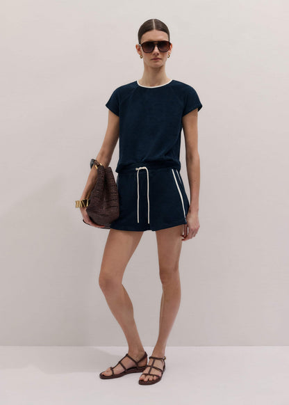 Navy Toweling Rib Trim Baby Tee | ME+EM Clothing