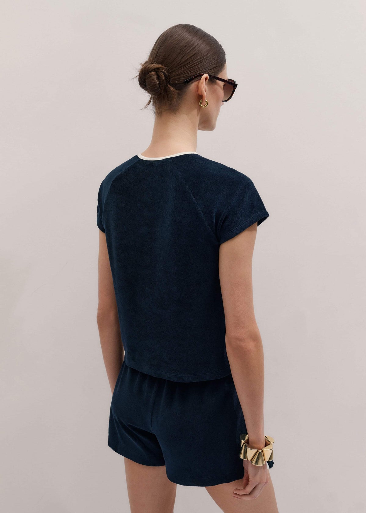 Navy Toweling Rib Trim Baby Tee | ME+EM Clothing