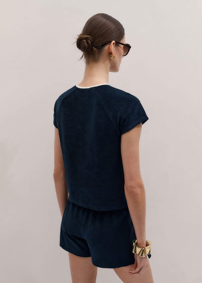 Navy Toweling Rib Trim Baby Tee | ME+EM Clothing