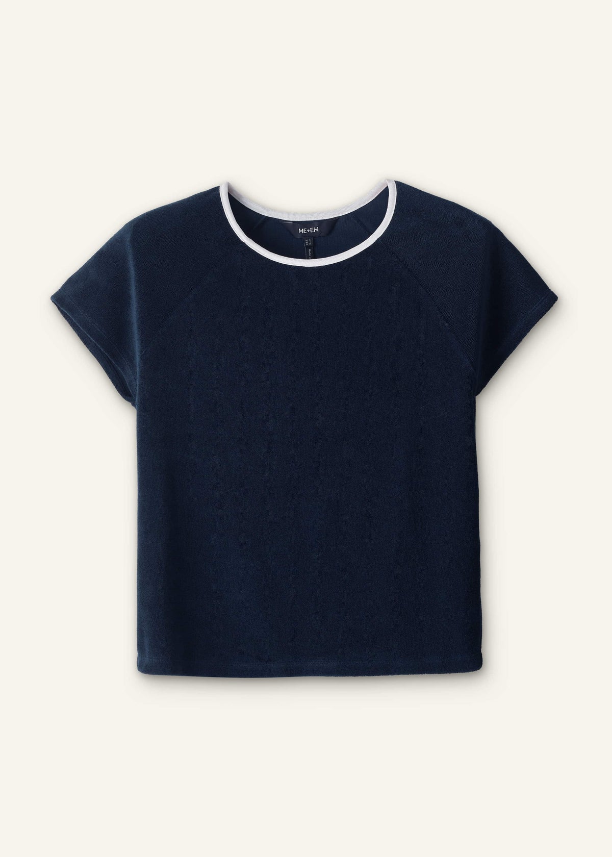 Navy Toweling Rib Trim Baby Tee | ME+EM Clothing