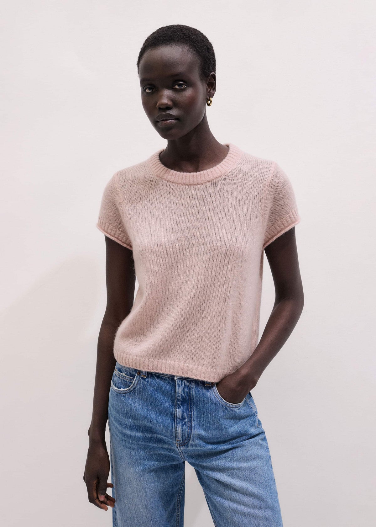 Pink Merino Cashmere Silk Straight Baby Tee | ME+EM Clothing