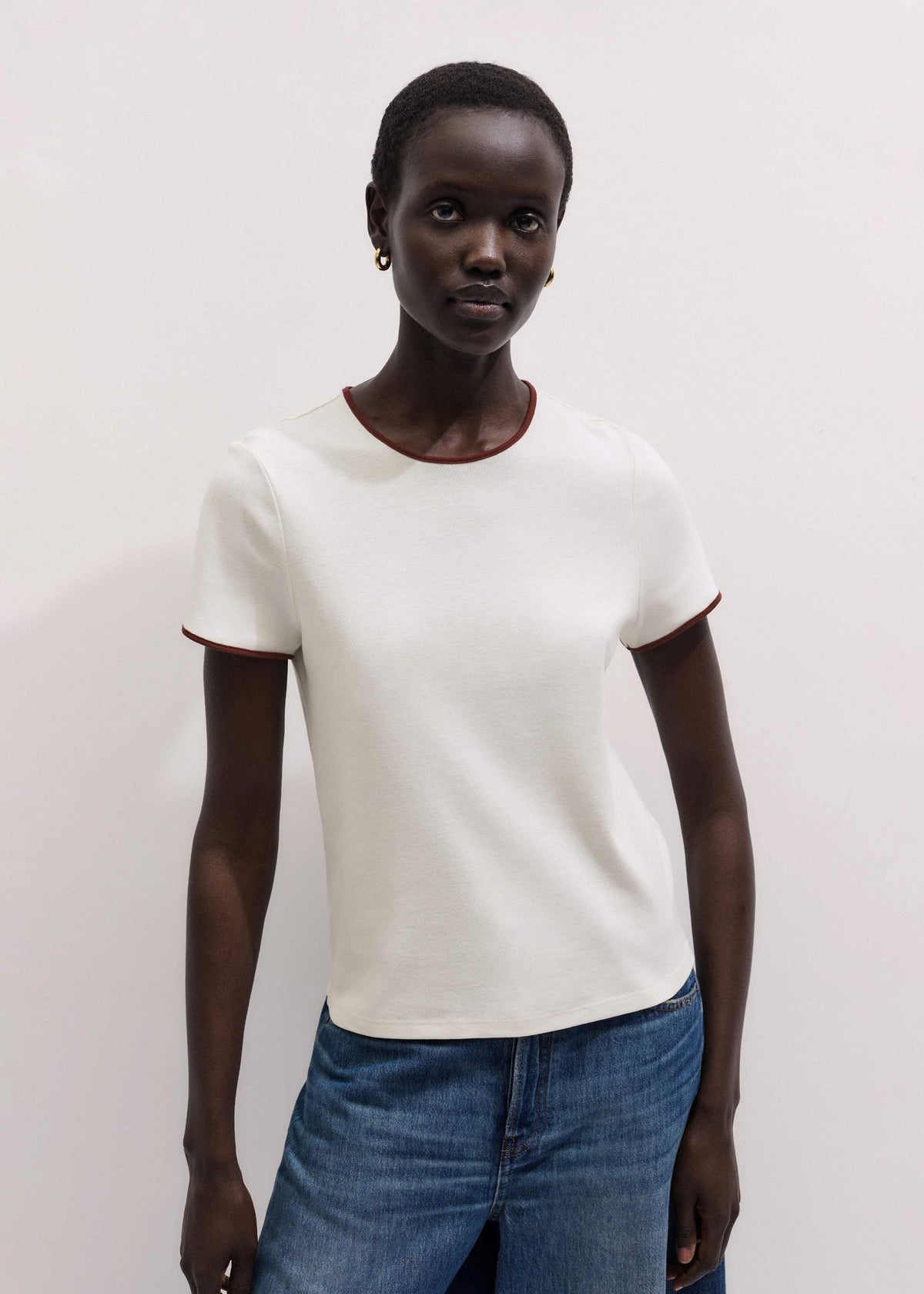 Cream Contrast Trim Slim Tee | ME+EM Clothing