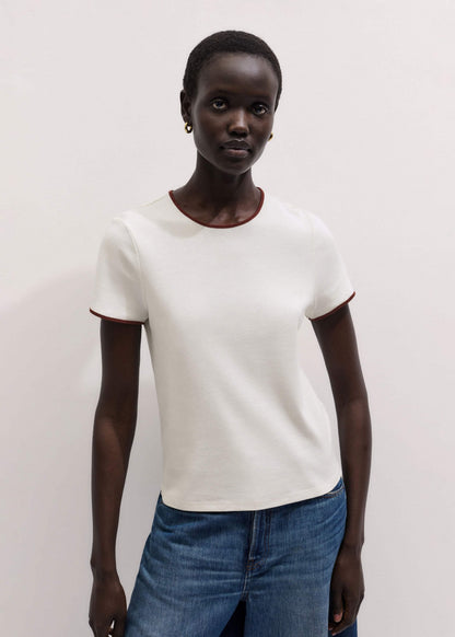 Cream Contrast Trim Slim Tee | ME+EM Clothing