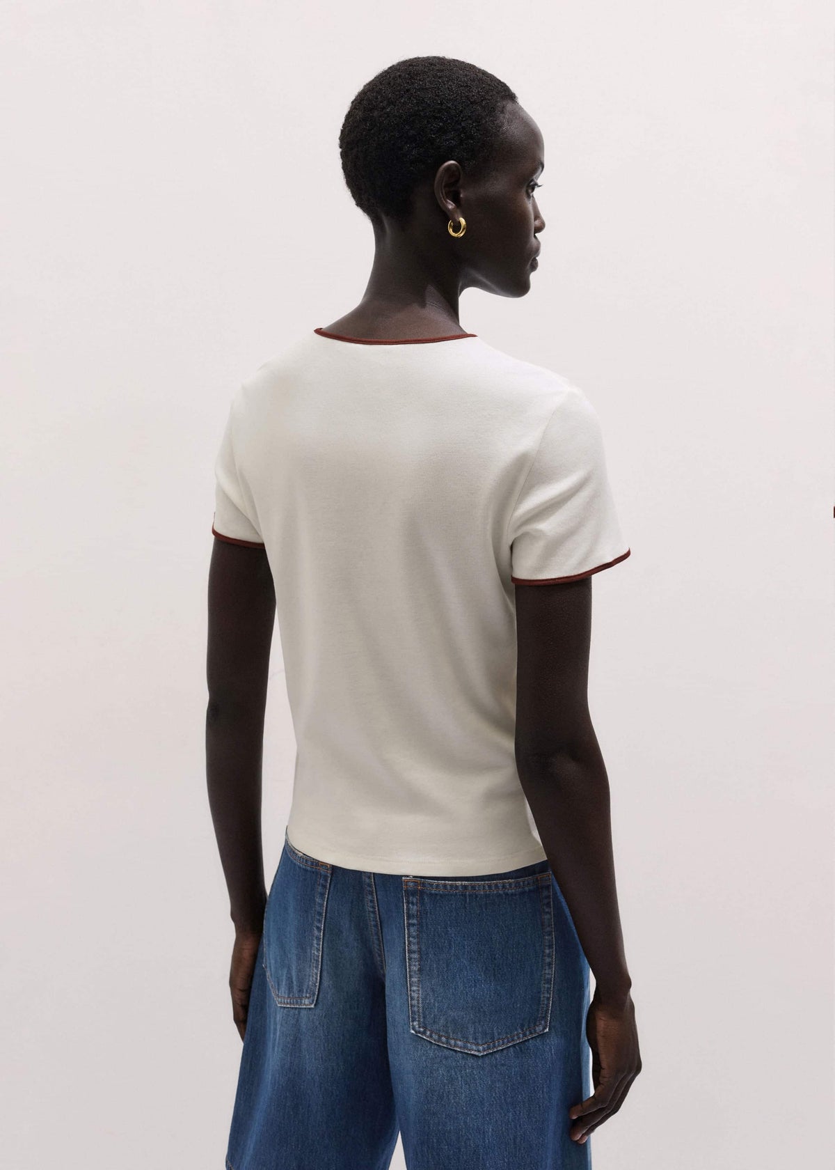 Cream Contrast Trim Slim Tee | ME+EM Clothing