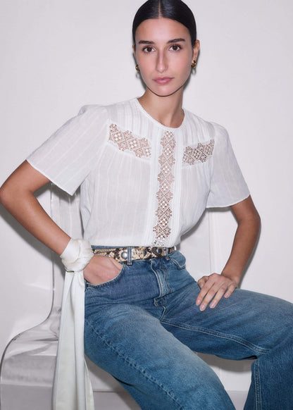 White Embroidered Cutout Tee | ME+EM Clothing