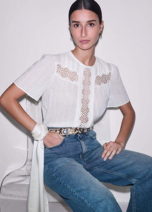 White Embroidered Cutout Tee | ME+EM Clothing