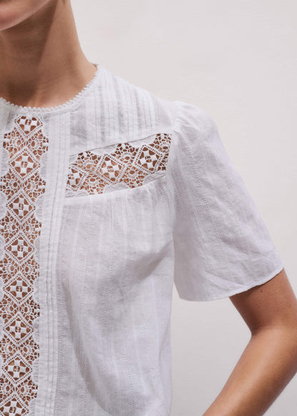 White Embroidered Cutout Tee | ME+EM Clothing