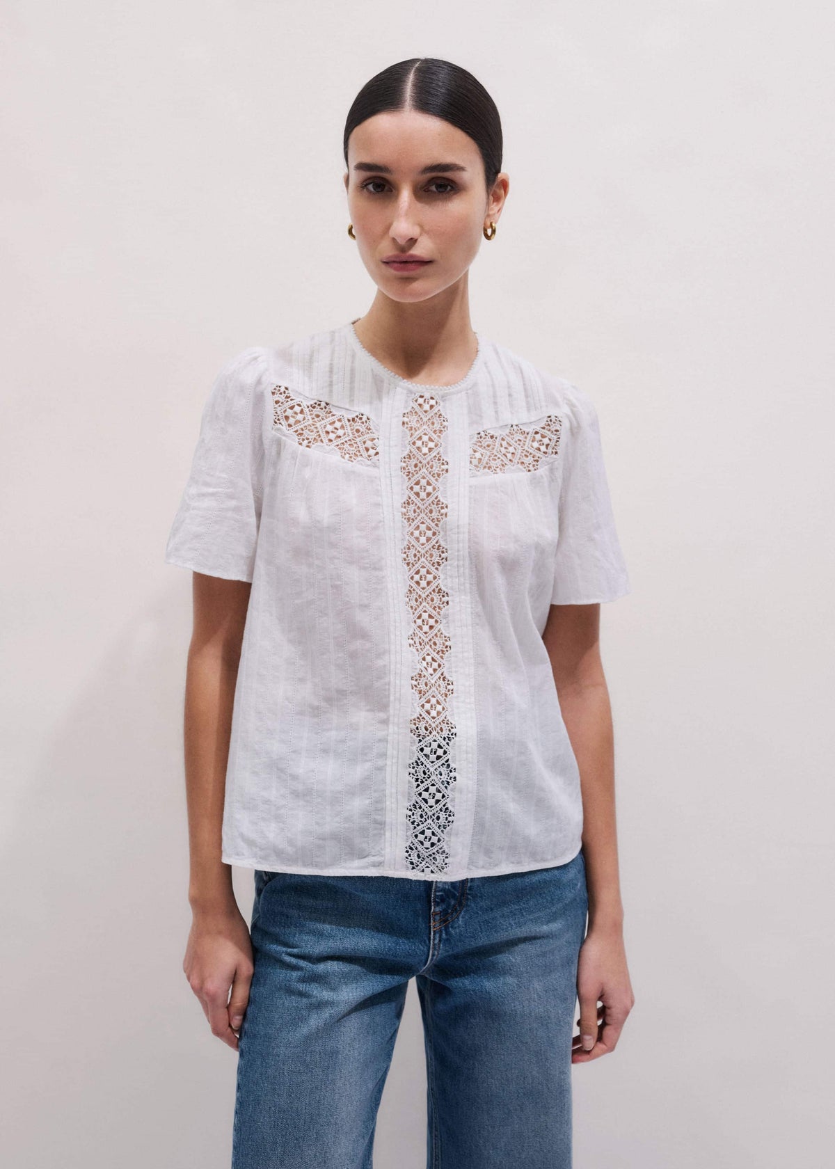 White Embroidered Cutout Tee | ME+EM Clothing