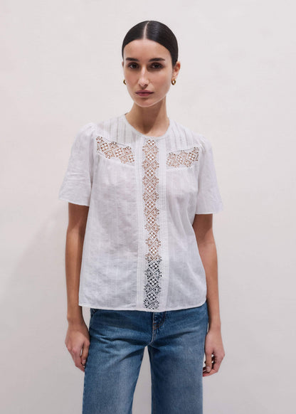 White Embroidered Cutout Tee | ME+EM Clothing