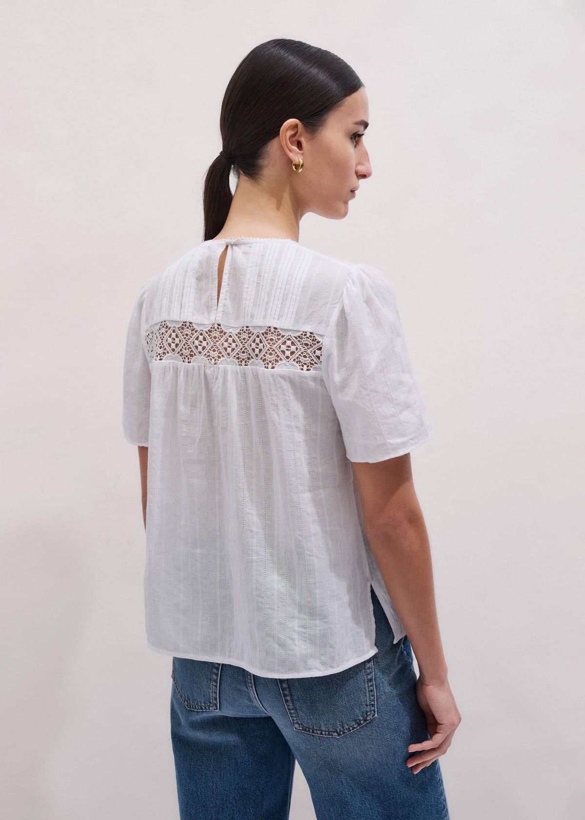 White Embroidered Cutout Tee | ME+EM Clothing