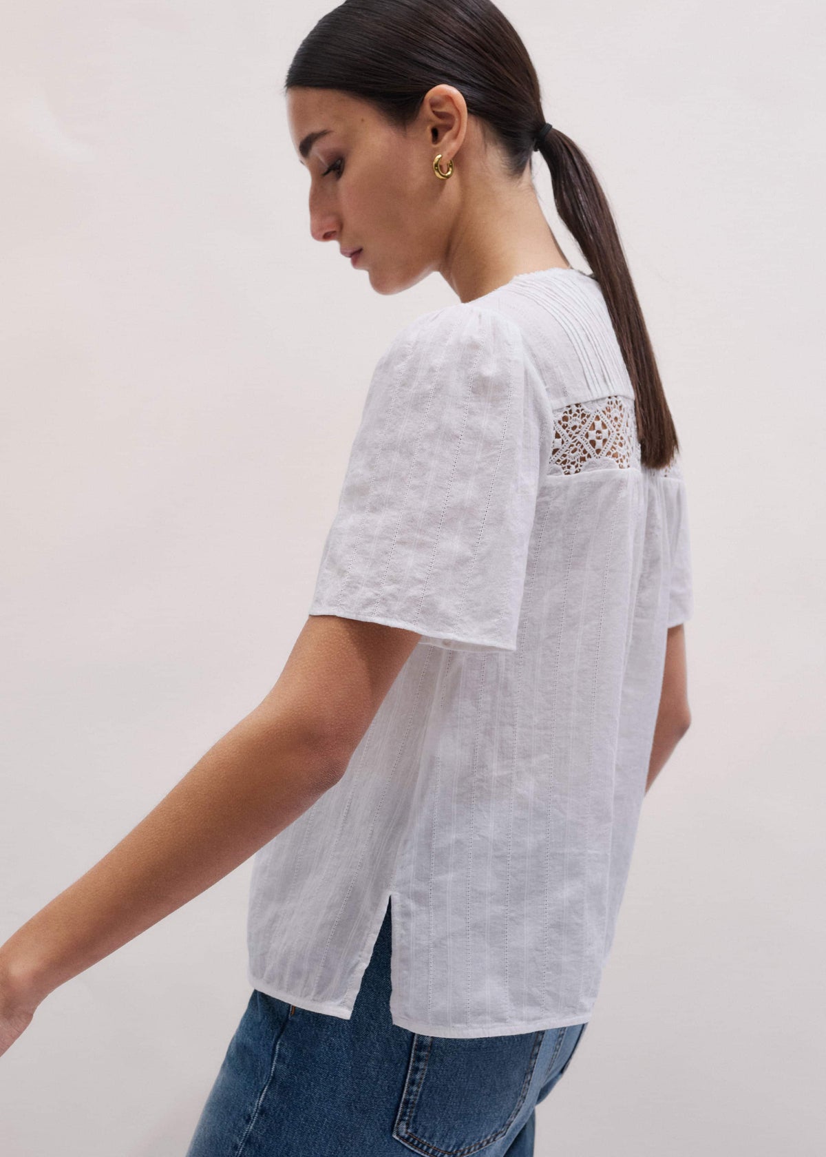 White Embroidered Cutout Tee | ME+EM Clothing