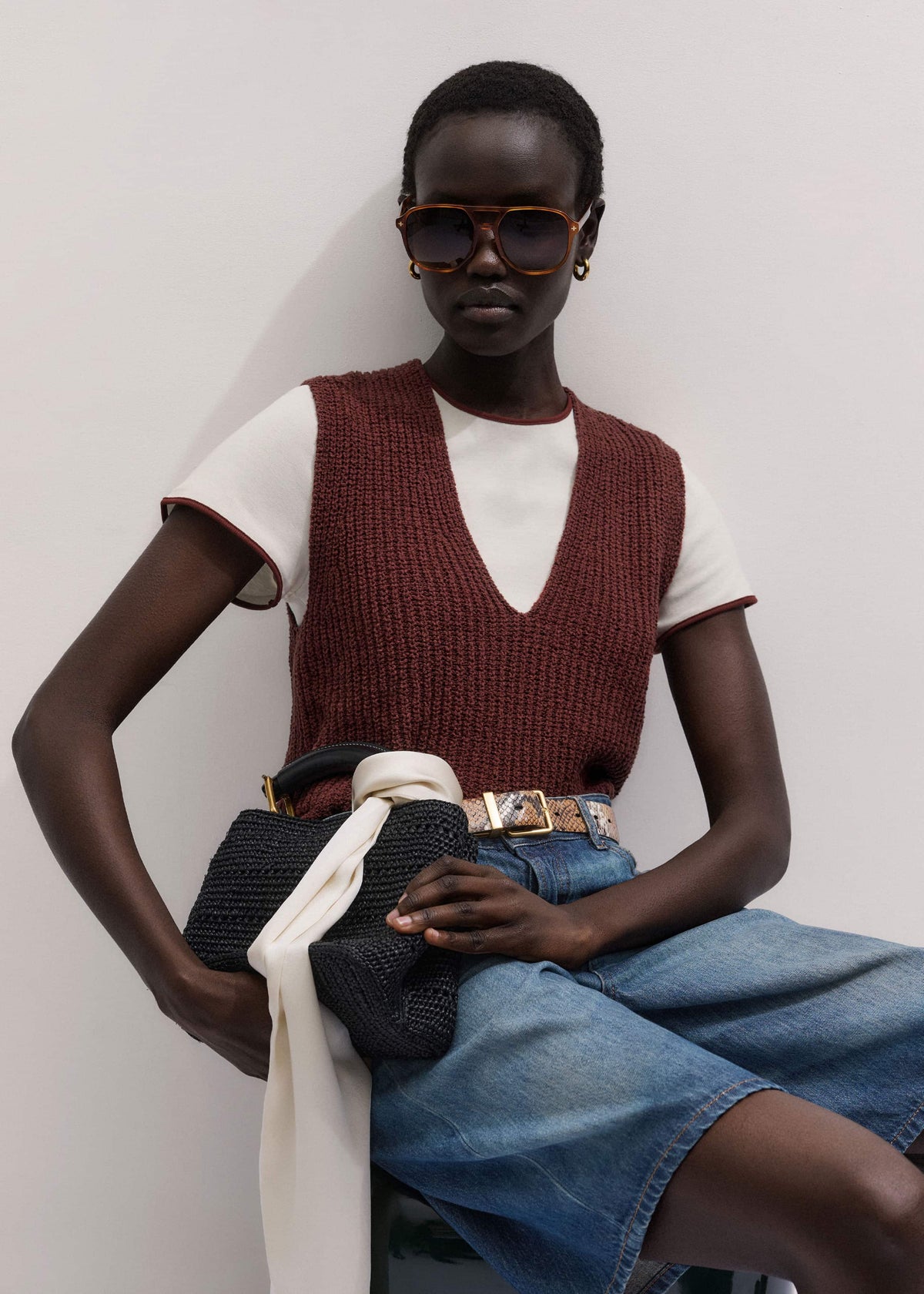 Cinnamon Brown Relaxed Knit Vest | ME+EM Clothing