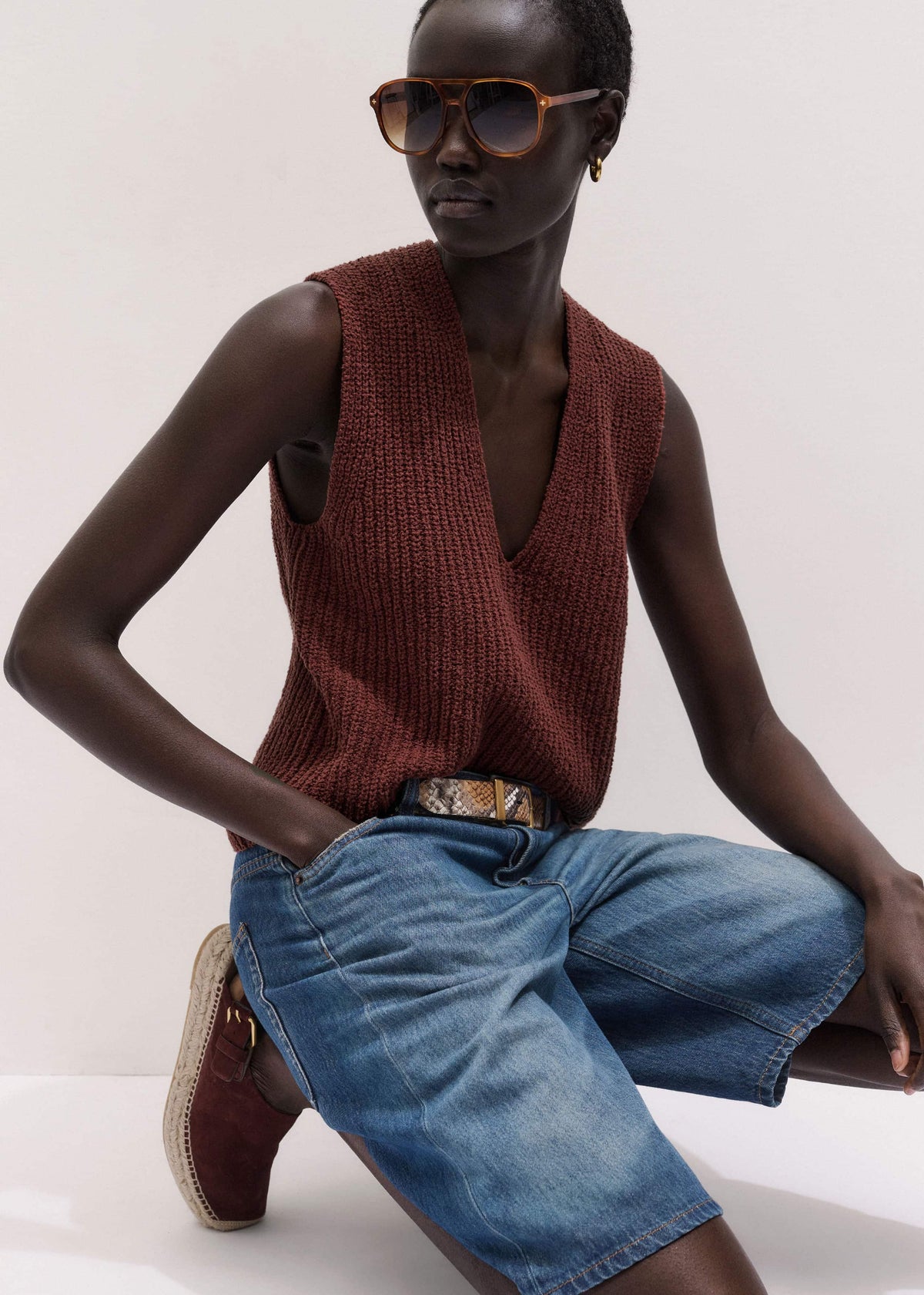 Cinnamon Brown Relaxed Knit Vest | ME+EM Clothing