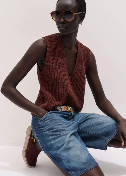 Cinnamon Brown Relaxed Knit Vest | ME+EM Clothing