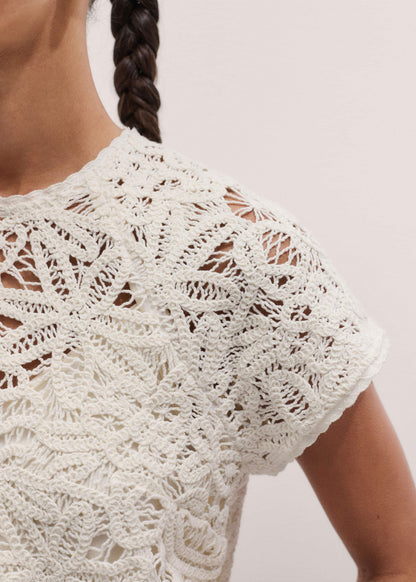 Cream Lace Crochet Crop Tee | ME+EM Clothing