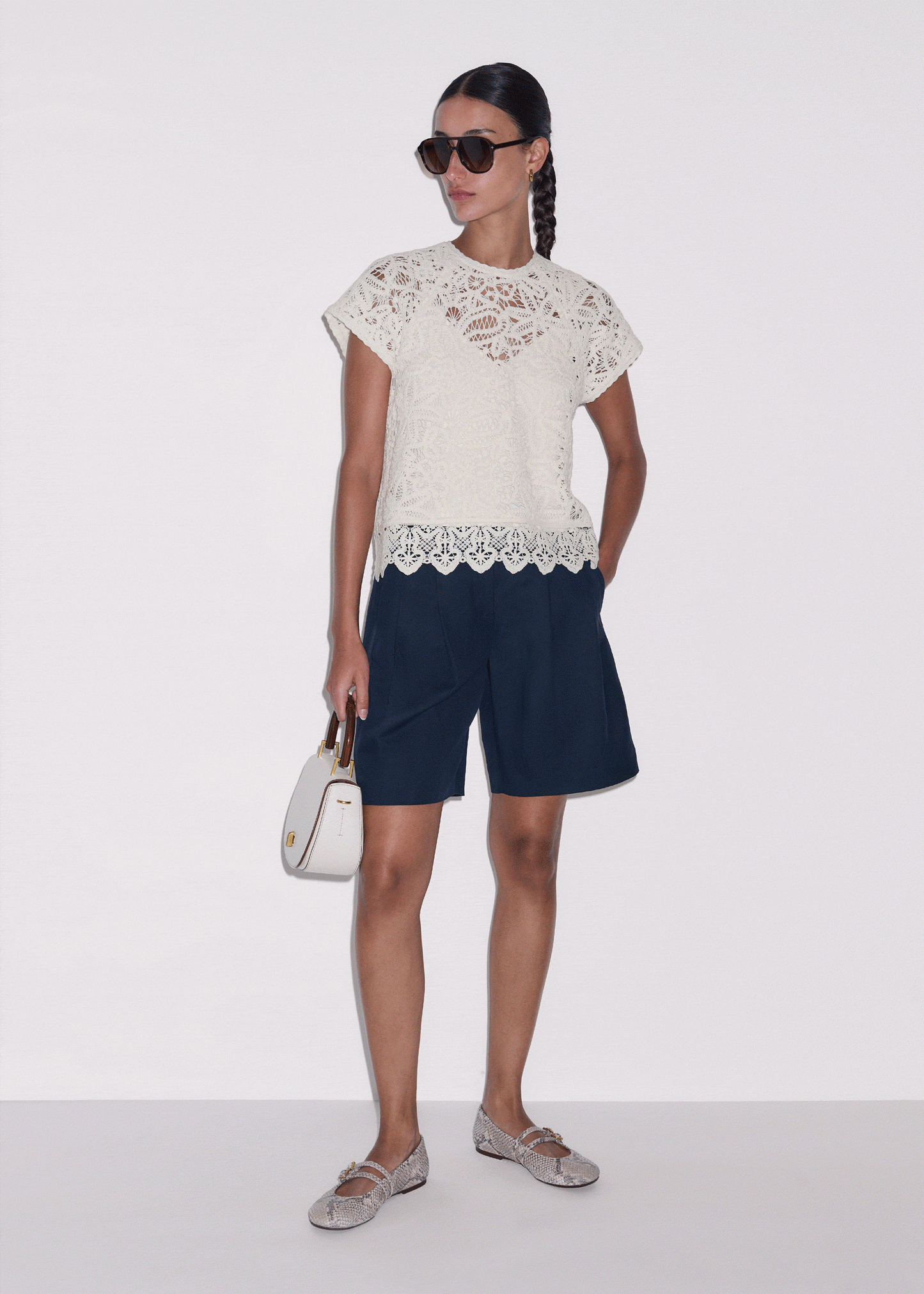 Cream Lace Crochet Crop Tee | ME+EM Clothing