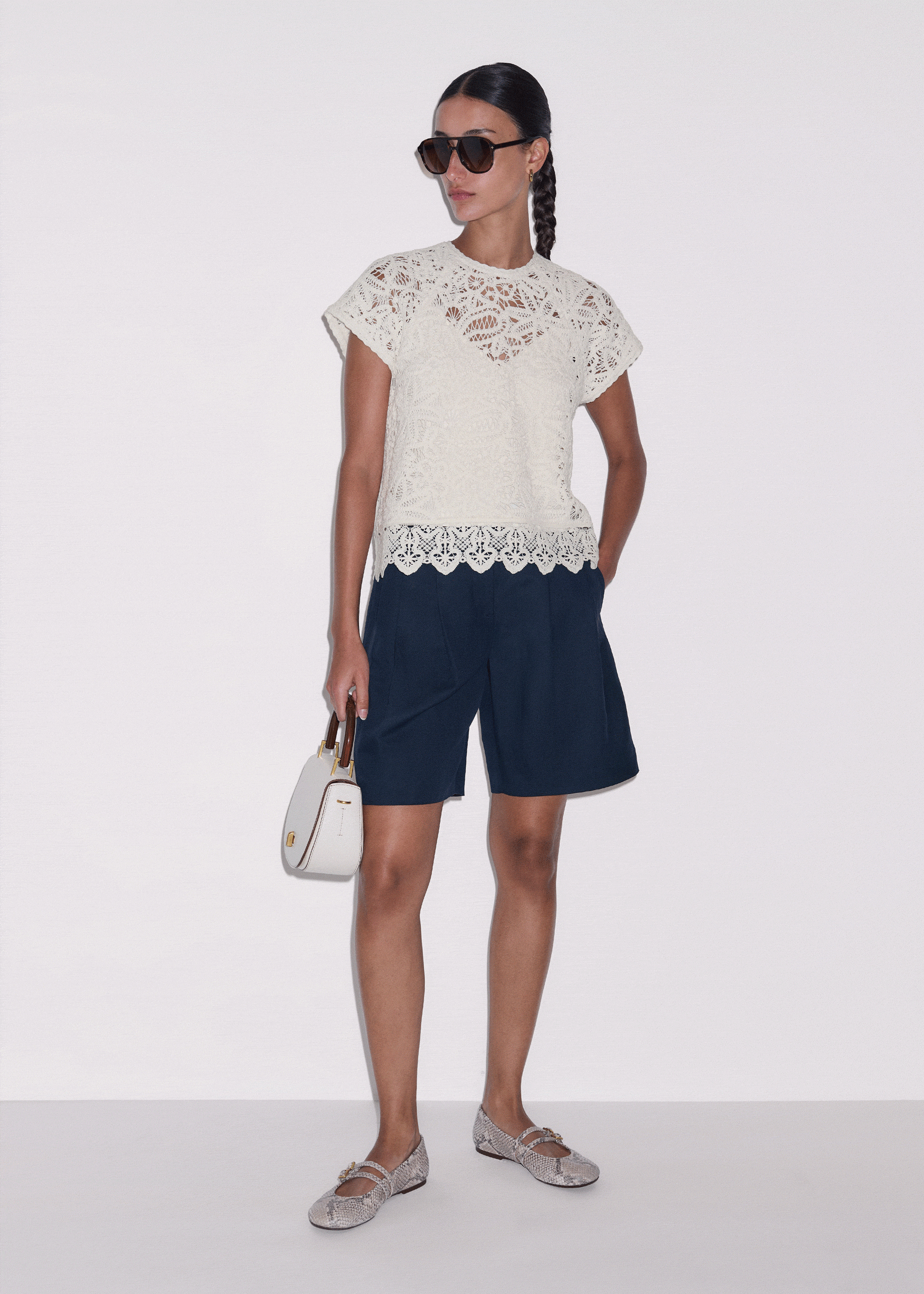Cream Lace Crochet Crop Tee | ME+EM Clothing