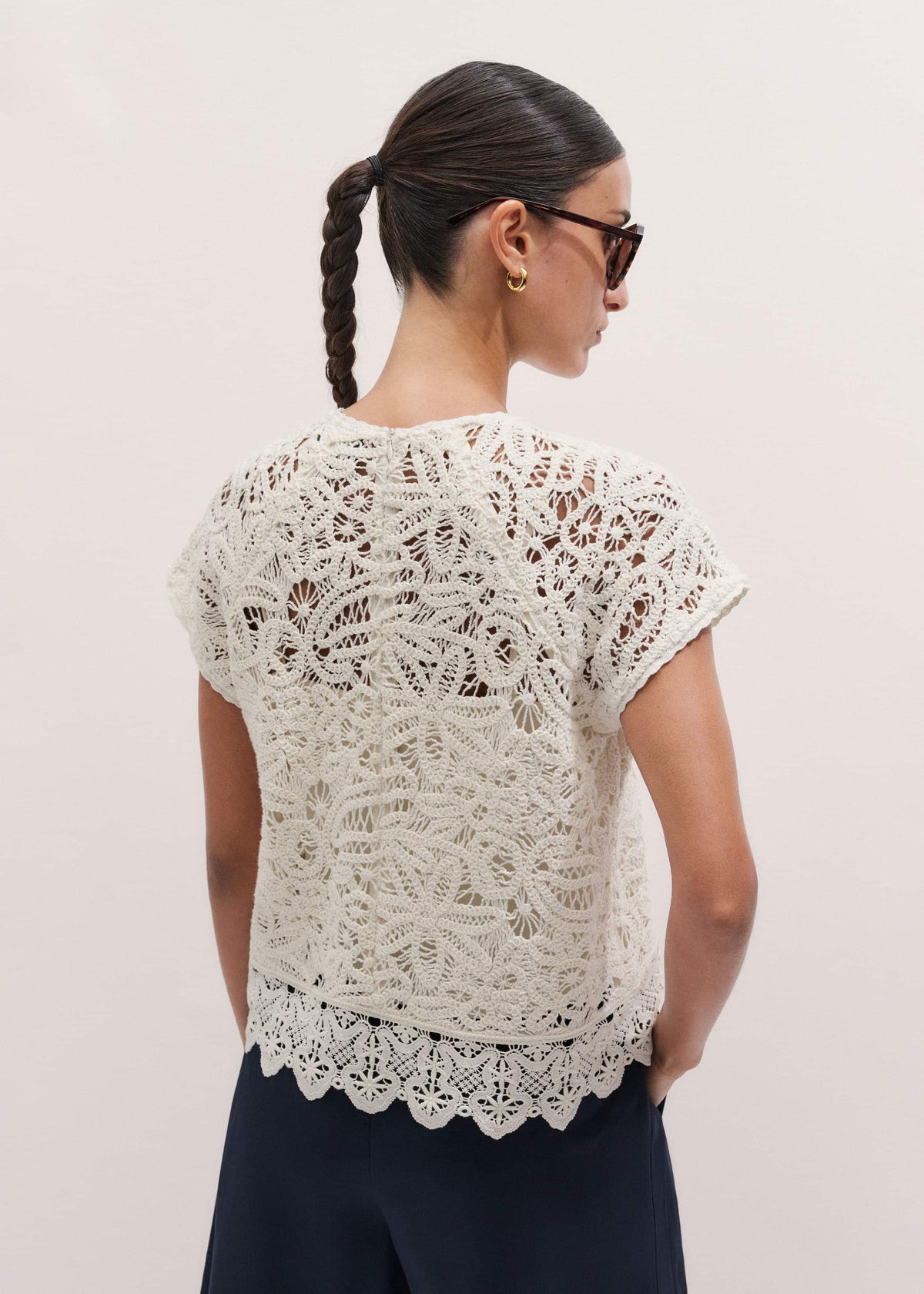Cream Lace Crochet Crop Tee | ME+EM Clothing