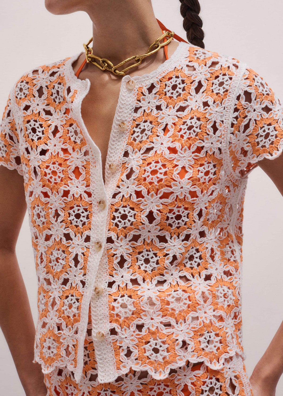Floral Crochet Orange Beach Baby Tee | ME+EM Clothing